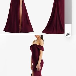 Red Sleeveless Off-Shoulder Slit Gown